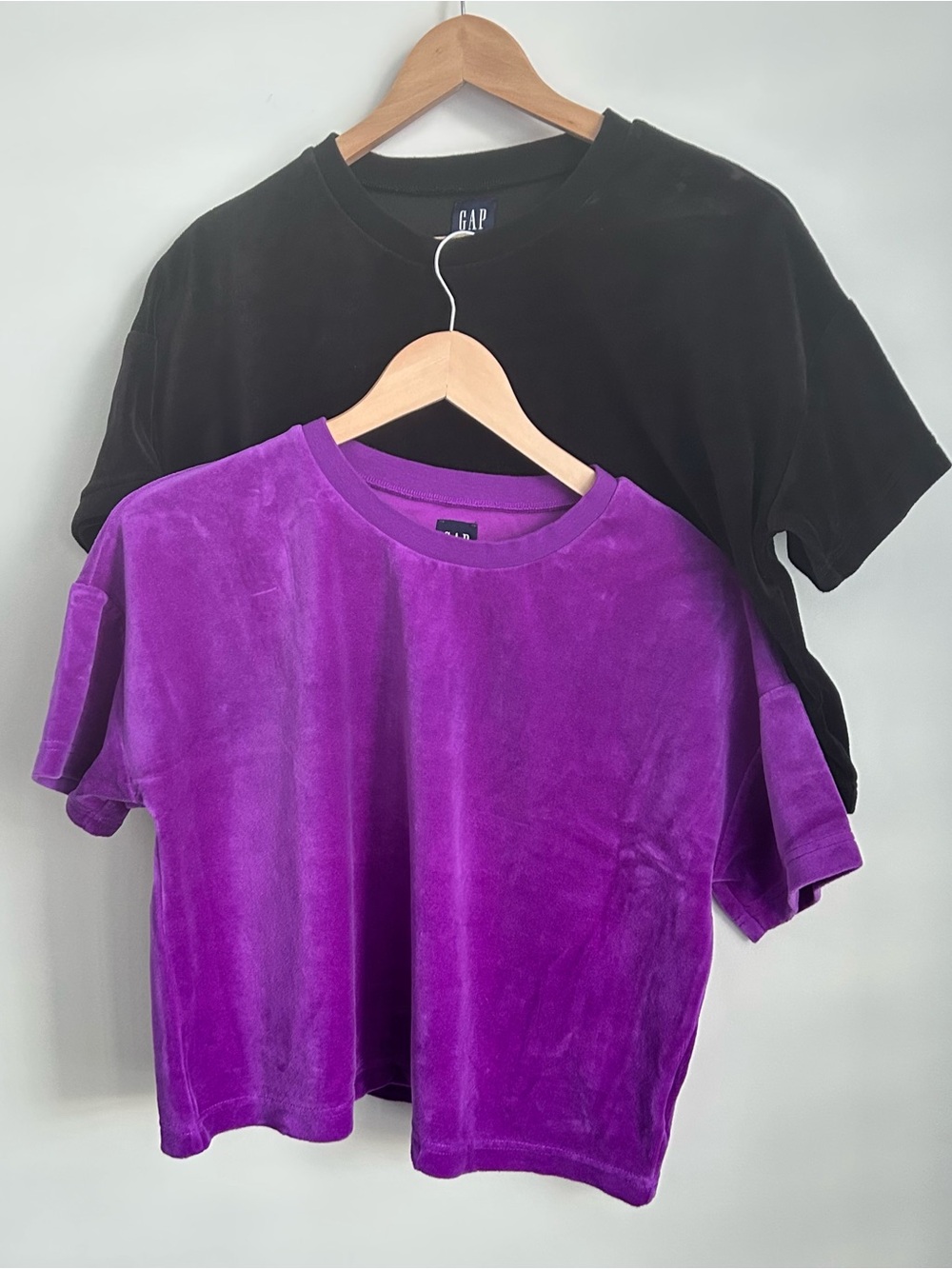 Set of 2- GAP Velvet Short Sleeve Tees in Black and Purple
